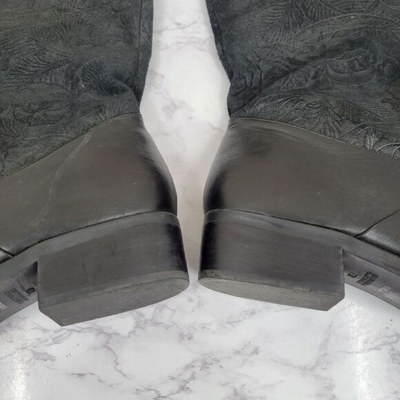 Makron Suela Black Leather and Floral Suede Semi Slochy Women's Boots - Picture 8 of 15